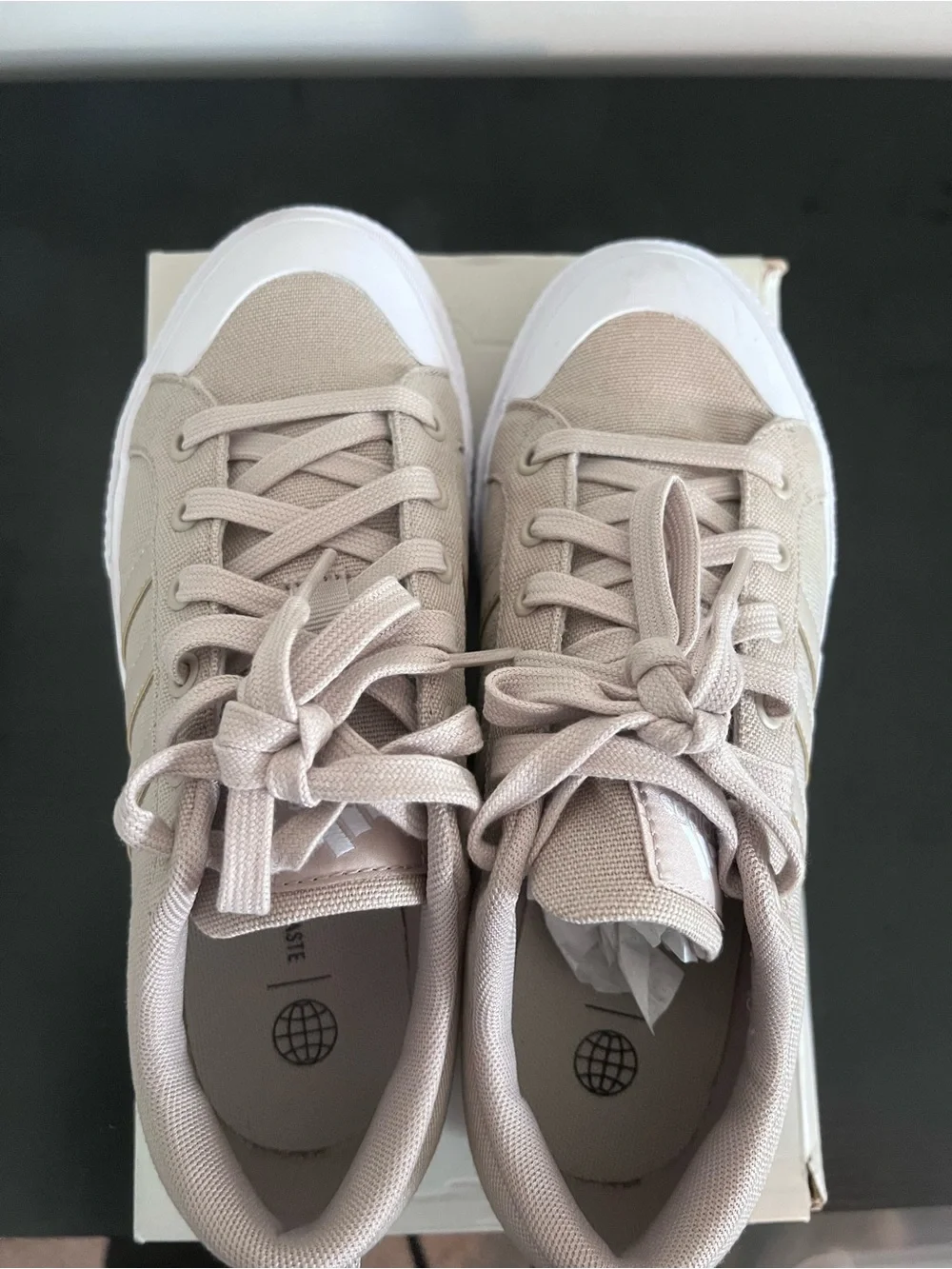 adidas Platform Canvas Sneakers in Light Beige and White